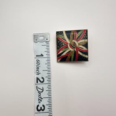 Vintage 90s Enamel Abstract Art Gold Tone Square Brooch Pendant Fashion Jewelry - Thumbnail 6