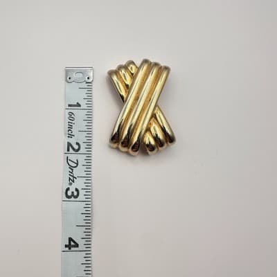 Vintage Y2K Gold Tone Ribbed Brooch Pin Statement Women's Classic Jewelry - Thumbnail 5