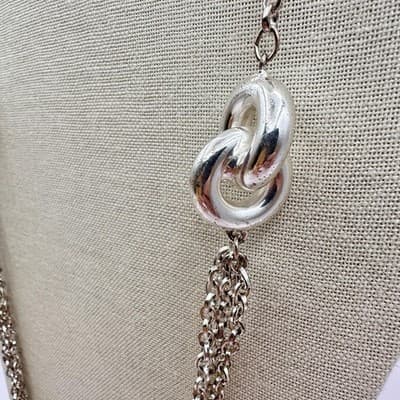 Vintage 90s Silver Tone Multi Strand Chain Link Statement Necklace Jewelry - Thumbnail 4