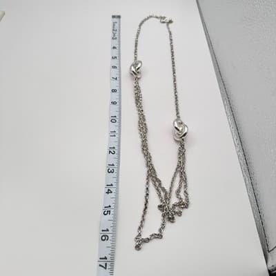 Vintage 90s Silver Tone Multi Strand Chain Link Statement Necklace Jewelry - Thumbnail 9