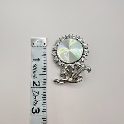 Vintage 90s Silver Tone Sunflower Brooch Pin Iridescent Women's Classic Jewelry - Thumbnail 6