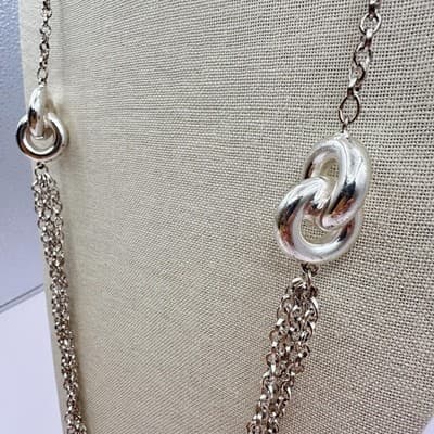 Vintage 90s Silver Tone Multi Strand Chain Link Statement Necklace Jewelry - Thumbnail 5
