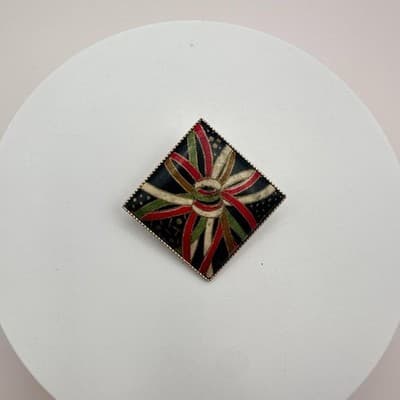 Vintage 90s Enamel Abstract Art Gold Tone Square Brooch Pendant Fashion Jewelry - Thumbnail 2