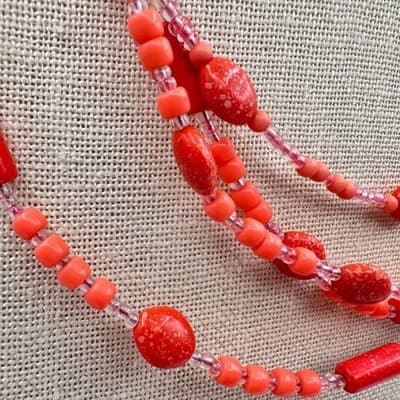 Vintage 70s Vibrant Red Coral Strands Statement Necklace Boohoo Beach Jewelry - Thumbnail 4