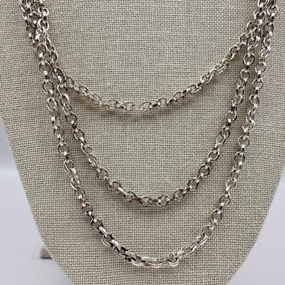 Vintage 90s Silver Tone Multi Strand Chain Link Statement Necklace Jewelry - Thumbnail 7