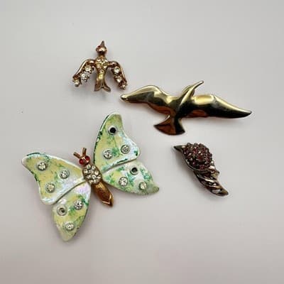 Vintage 80s Animal Bird Butterfly Brooch Pin Lot Rhinestone Enamel Retro Jewelry - Thumbnail 2