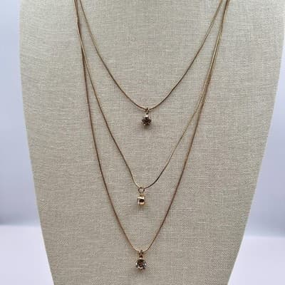 Vintage 90s Gold Tone Multi Stand Snake Chain Necklace Glass Rhinestone Jewelry - Thumbnail 9