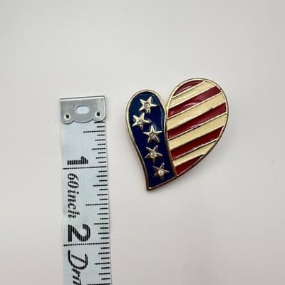 Vintage 90s American Flag Heart Shaped Enamel Lapel Pin Brooch Gold Tone Jewelry - Thumbnail 7