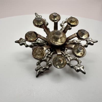 Vintage 80s Rhinestone Snowflake Starburst 4 Broochs Pins Two Tone Retro Jewelry - Thumbnail 11