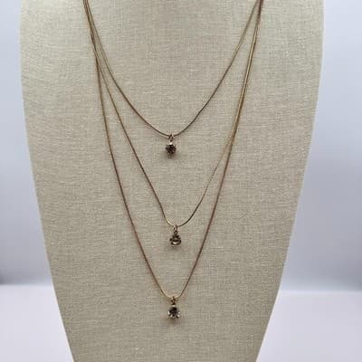 Vintage 90s Gold Tone Multi Stand Snake Chain Necklace Glass Rhinestone Jewelry - Thumbnail 2
