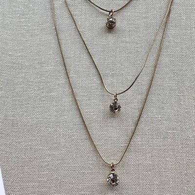 Vintage 90s Gold Tone Multi Stand Snake Chain Necklace Glass Rhinestone Jewelry - Thumbnail 3