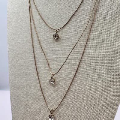 Vintage 90s Gold Tone Multi Stand Snake Chain Necklace Glass Rhinestone Jewelry - Thumbnail 7