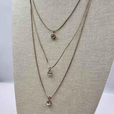 Vintage 90s Gold Tone Multi Stand Snake Chain Necklace Glass Rhinestone Jewelry - Thumbnail 8