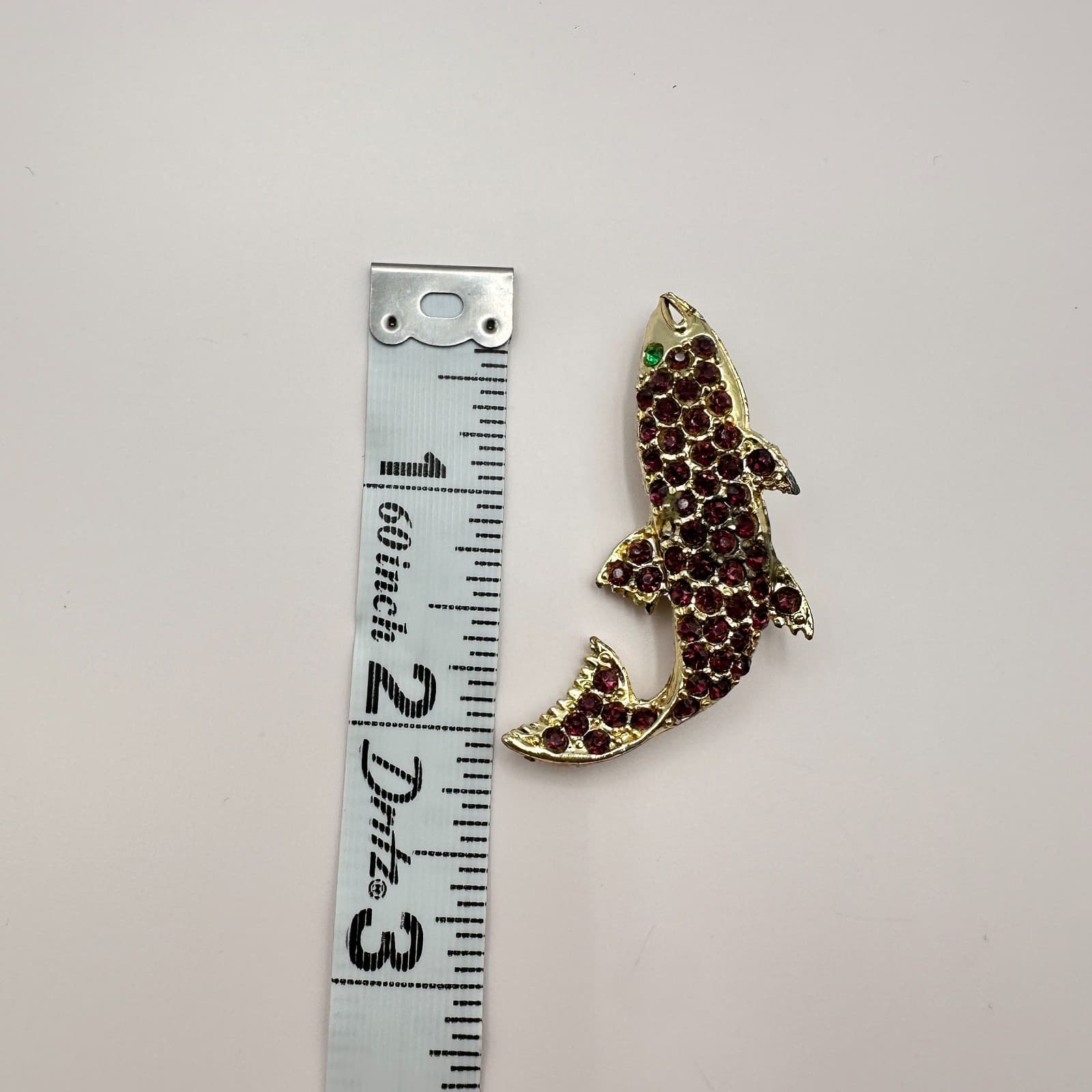 Vintage 90s Red & Green Rhinestone Fish Blink Brooch Gold Tone Jewelry - Thumbnail 7