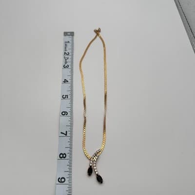 Vintage 90s Gold Tone Rhinestone Black Marquise Y Drop Lariat Necklace Jewelry - Thumbnail 11