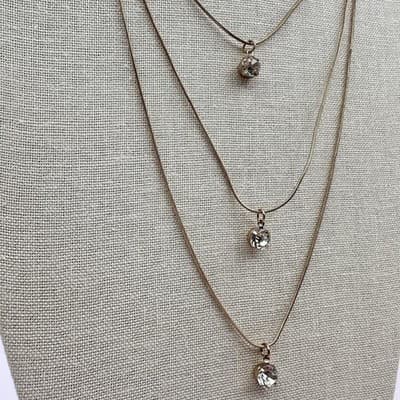 Vintage 90s Gold Tone Multi Stand Snake Chain Necklace Glass Rhinestone Jewelry - Thumbnail 6
