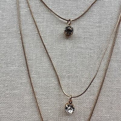 Vintage 90s Gold Tone Multi Stand Snake Chain Necklace Glass Rhinestone Jewelry - Thumbnail 5