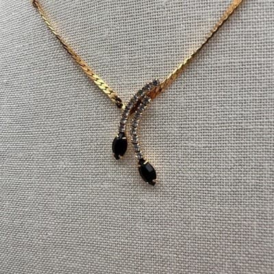 Vintage 90s Gold Tone Rhinestone Black Marquise Y Drop Lariat Necklace Jewelry - Thumbnail 8