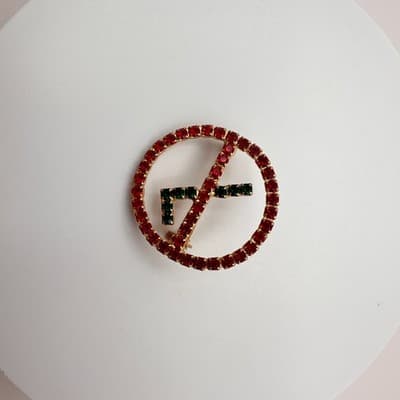 Vintage Y2K Red & Green Rhinestone Circle Brooch Pin Gold Tone Women's Jewelry - Thumbnail 4