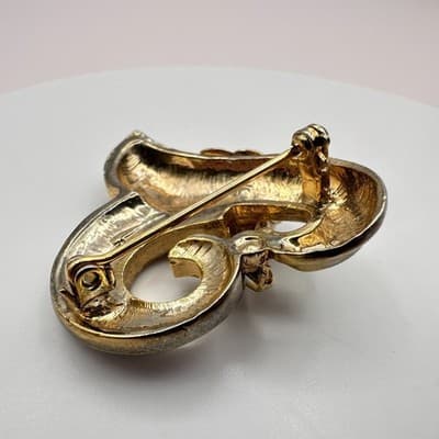Vintage Y2K Clear Rhinestone Heart Swirl Gold Tone Brooch Pin Women's Jewelry - Thumbnail 7