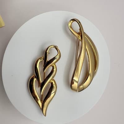 Vintage 90s Gold Tone Brooch Pin Set Statement Women's Classic Jewelry - Thumbnail 2