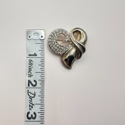 Vintage Y2K Clear Rhinestone Heart Swirl Gold Tone Brooch Pin Women's Jewelry - Thumbnail 8