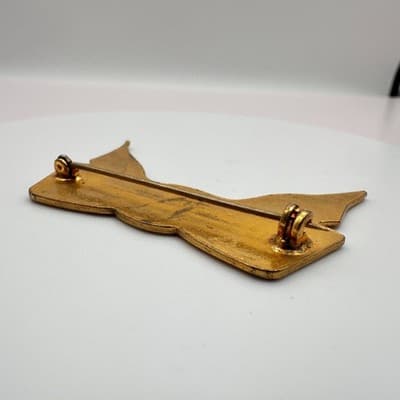 Vintage Y2K Gold Tone Ribbon Bow Brooch Pin Retro Women's Classic Jewelry - Thumbnail 5