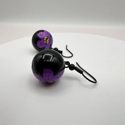 Vintage Y2K Hand Painted Floral Beaded Dangle Earrings Lot Boho Women's Jewelry - Thumbnail 5