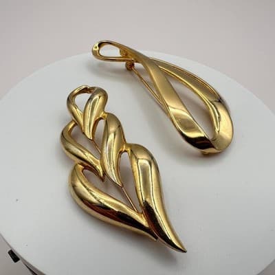 Vintage 90s Gold Tone Brooch Pin Set Statement Women's Classic Jewelry - Thumbnail 4