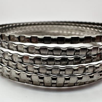 Vintage 80s 90s Silver Tone Textured Bangles Set Stackable Metal Fashion Jewelry - Thumbnail 5