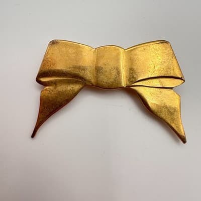 Vintage Y2K Gold Tone Ribbon Bow Brooch Pin Retro Women's Classic Jewelry - Thumbnail 3