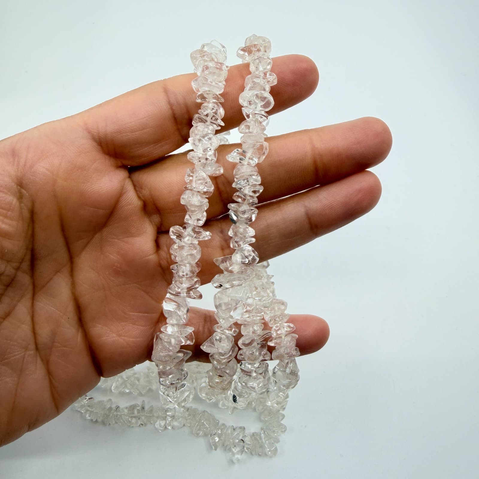 Vintage Clear Stone Chip Necklace Beaded Long Strand Boho Statement Y2K Retro - Thumbnail 9