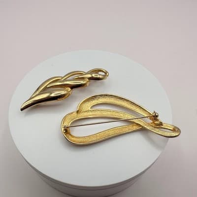 Vintage 90s Gold Tone Brooch Pin Set Statement Women's Classic Jewelry - Thumbnail 7