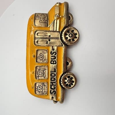 Vintage Y2K School Bus Brooch Pin Yellow Enamel Gold Tone Classic Jewelry - Thumbnail 4