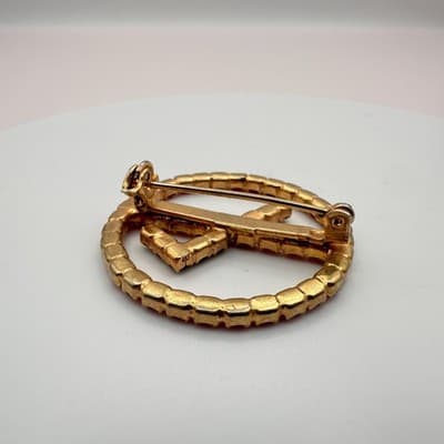 Vintage Y2K Red & Green Rhinestone Circle Brooch Pin Gold Tone Women's Jewelry - Thumbnail 5