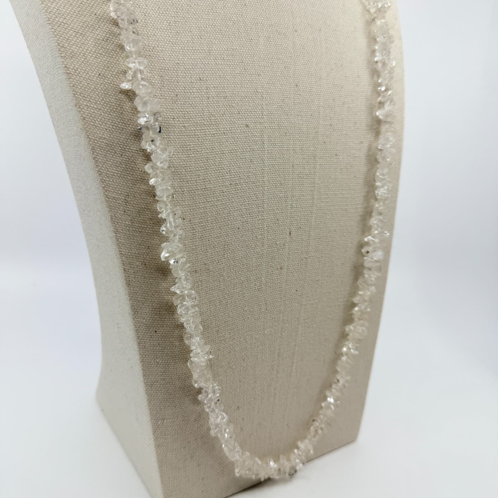 Vintage Clear Stone Chip Necklace Beaded Long Strand Boho Statement Y2K Retro - Thumbnail 5