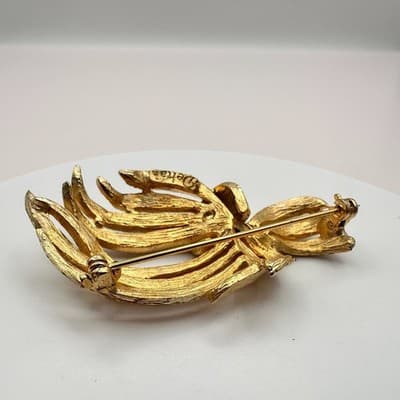 Vintage 60s Signed DeNicola Gold Tone Brooch Mid-Century Modern Textured Jewelry - Thumbnail 5