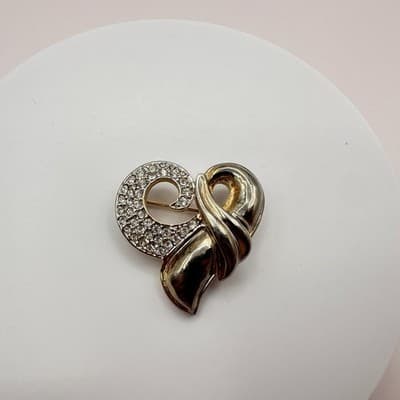 Vintage Y2K Clear Rhinestone Heart Swirl Gold Tone Brooch Pin Women's Jewelry - Thumbnail 4