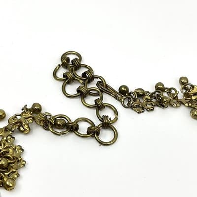 Vintage Brass Tone Ghungroo Bell Fringe Necklace Gold Tone Statement Boho Retro - Thumbnail 3