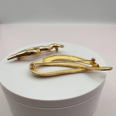Vintage 90s Gold Tone Brooch Pin Set Statement Women's Classic Jewelry - Thumbnail 6