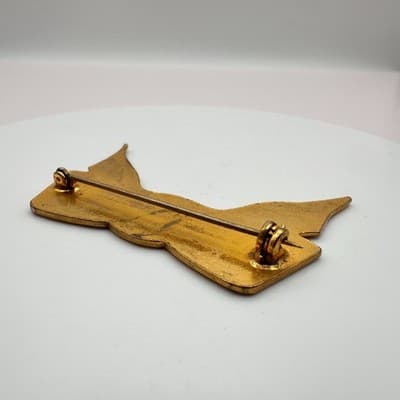 Vintage Y2K Gold Tone Ribbon Bow Brooch Pin Retro Women's Classic Jewelry - Thumbnail 4