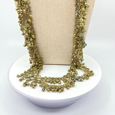 Vintage Brass Tone Ghungroo Bell Fringe Necklace Gold Tone Statement Boho Retro - Thumbnail 10