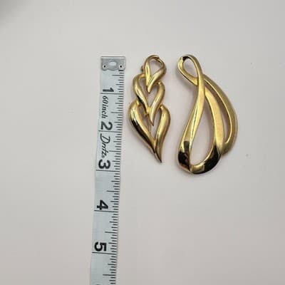 Vintage 90s Gold Tone Brooch Pin Set Statement Women's Classic Jewelry - Thumbnail 9