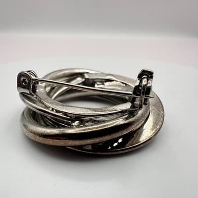 Vintage Y2K Silver Tone Twisted Infinity Circle Double Link Brooch Pin Jewelry - Thumbnail 5