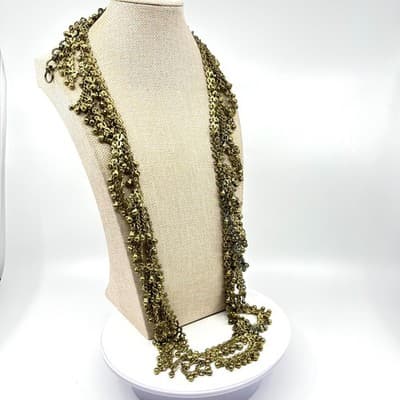 Vintage Brass Tone Ghungroo Bell Fringe Necklace Gold Tone Statement Boho Retro - Thumbnail 11