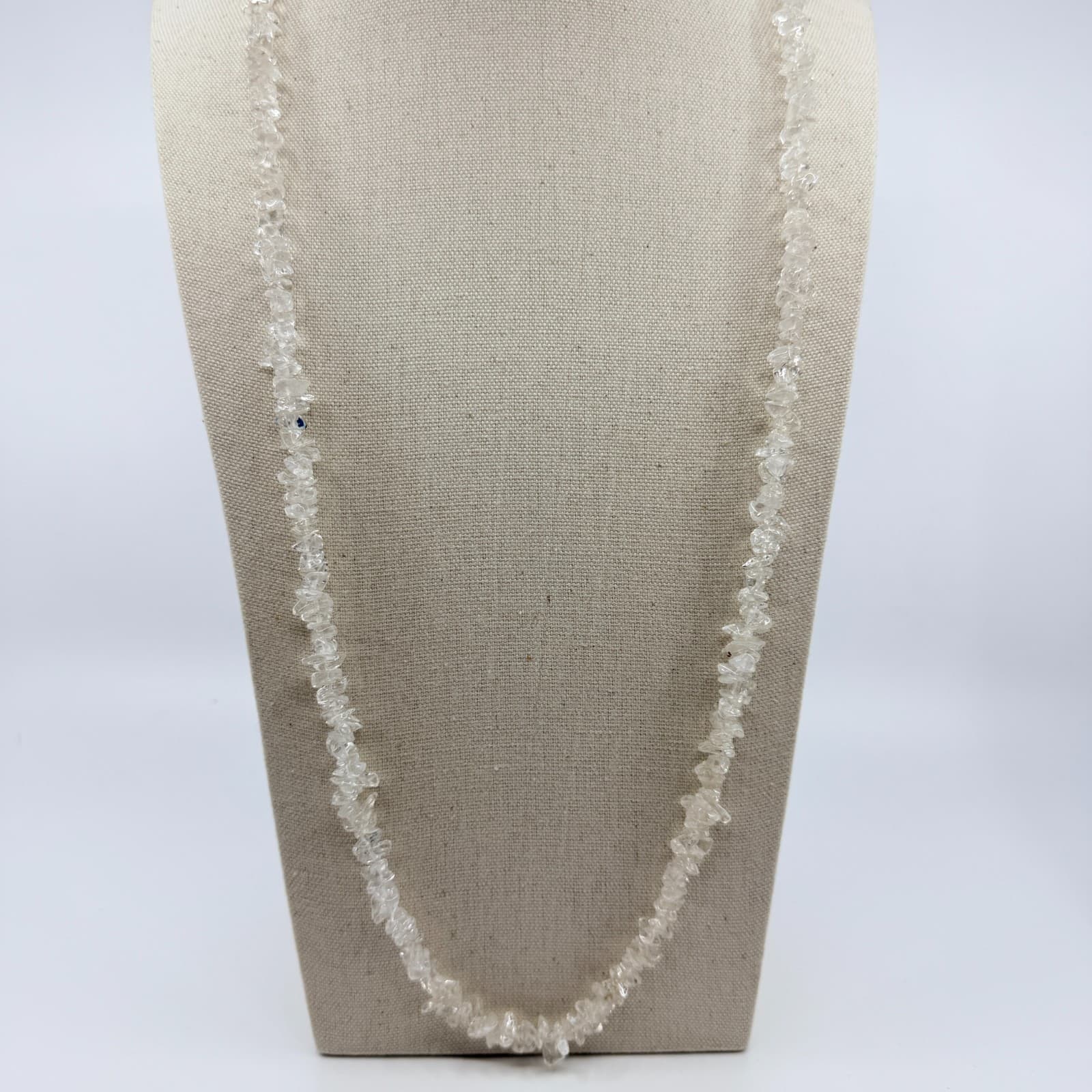 Vintage Clear Stone Chip Necklace Beaded Long Strand Boho Statement Y2K Retro - Thumbnail 3