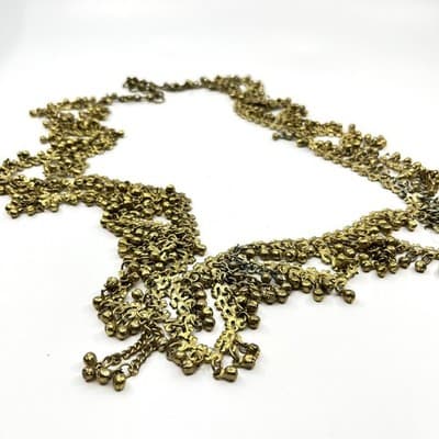 Vintage Brass Tone Ghungroo Bell Fringe Necklace Gold Tone Statement Boho Retro - Thumbnail 6