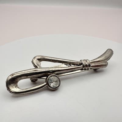 Vintage Y2K Clear Rhinestone Silver Tone Brooch Pin Women's Classic Jewelry - Thumbnail 6
