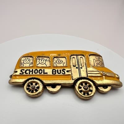 Vintage Y2K School Bus Brooch Pin Yellow Enamel Gold Tone Classic Jewelry - Thumbnail 3