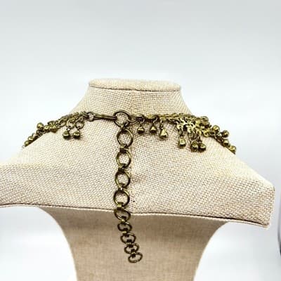 Vintage Brass Tone Ghungroo Bell Fringe Necklace Gold Tone Statement Boho Retro - Thumbnail 13
